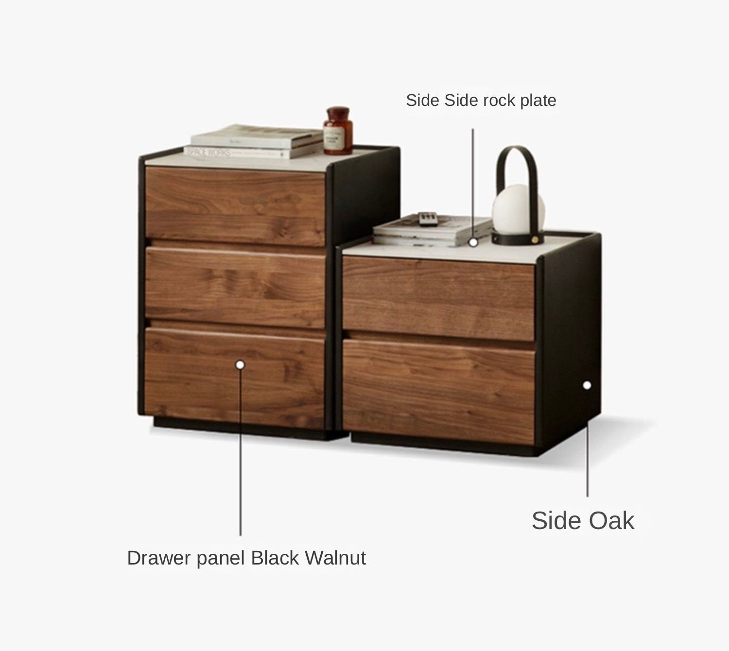 нет Black Walnut Solid Wood Slate Side Cabinet
