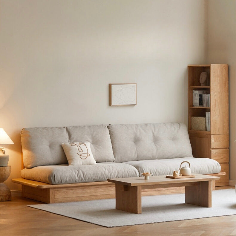 Oak Solid Wood Gravel White Cotton Linen Storage dual-use Sofa