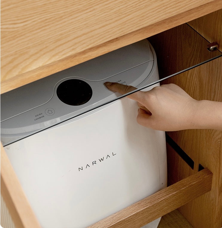 Oak Solid Wood Sweeping Robot Storage Side Cabinet Rock Slab.