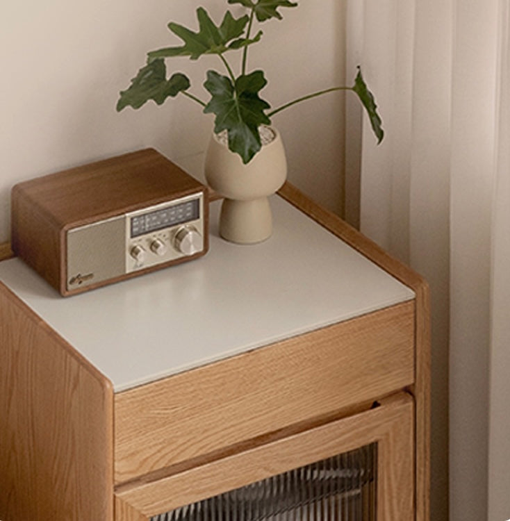 Oak Solid Wood Sweeping Robot Storage Side Cabinet Rock Slab.