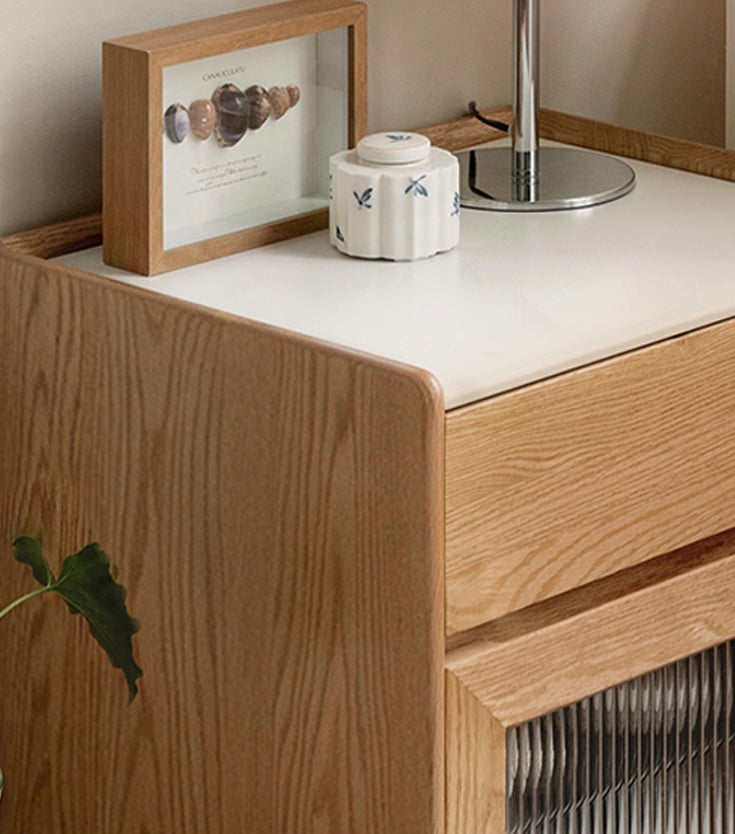 Oak Solid Wood Sweeping Robot Storage Side Cabinet Rock Slab.