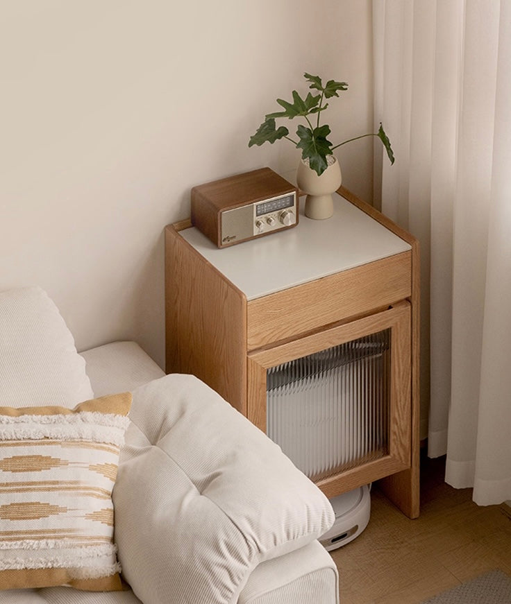 Oak Solid Wood Sweeping Robot Storage Side Cabinet Rock Slab