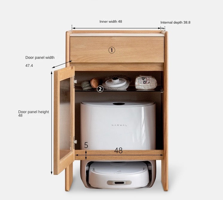Oak Solid Wood Sweeping Robot Storage Side Cabinet Rock Slab