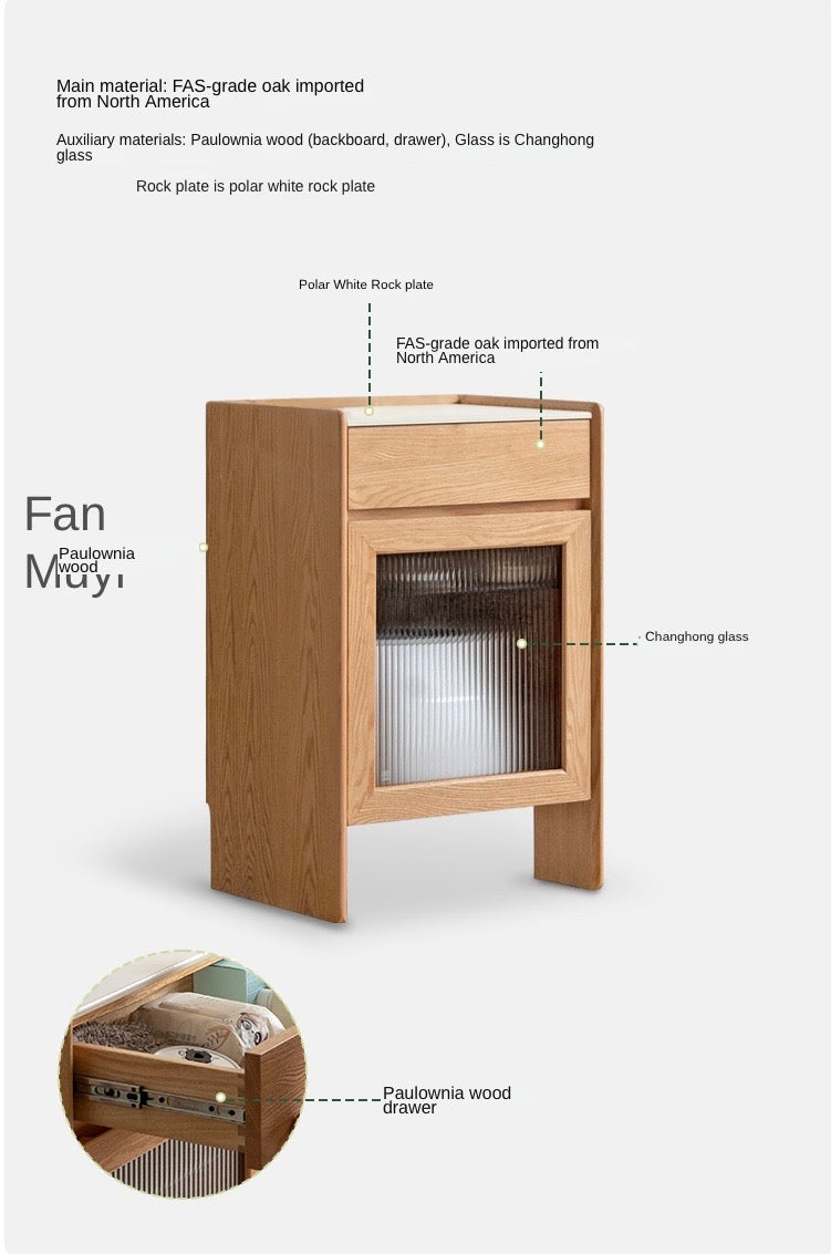 Oak Solid Wood Sweeping Robot Storage Side Cabinet Rock Slab.