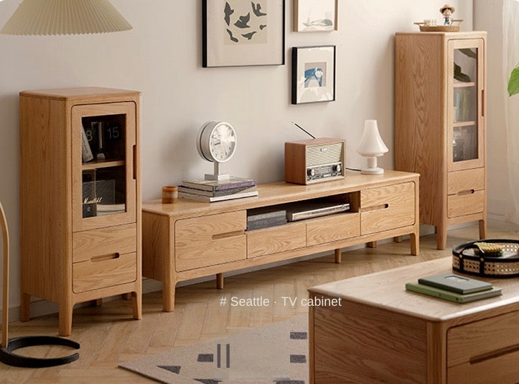 Oak Solid Wood Sweeping Robot Storage Side Cabinet Rock Slab
