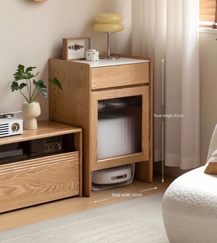 Oak Solid Wood Sweeping Robot Storage Side Cabinet Rock Slab