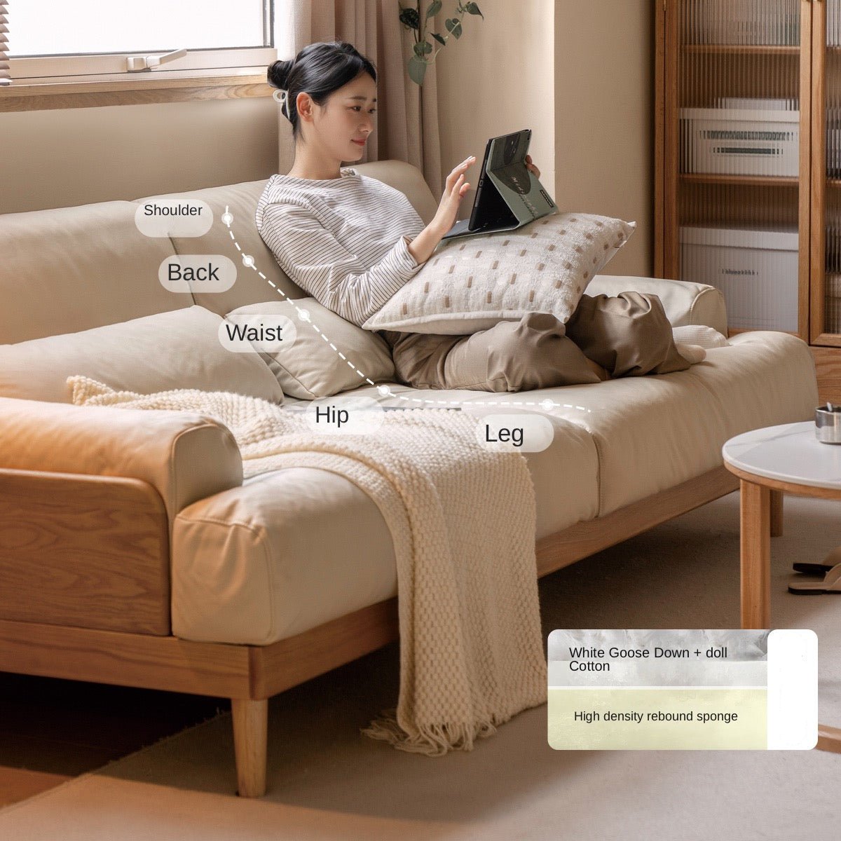 Oak Solid Wood Down Sofa.