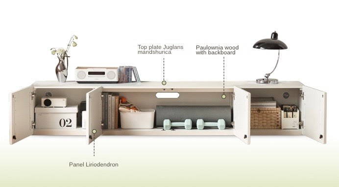 Oak, Rubber Solid Wood TV Cabinet Cream Style Large Capacity.