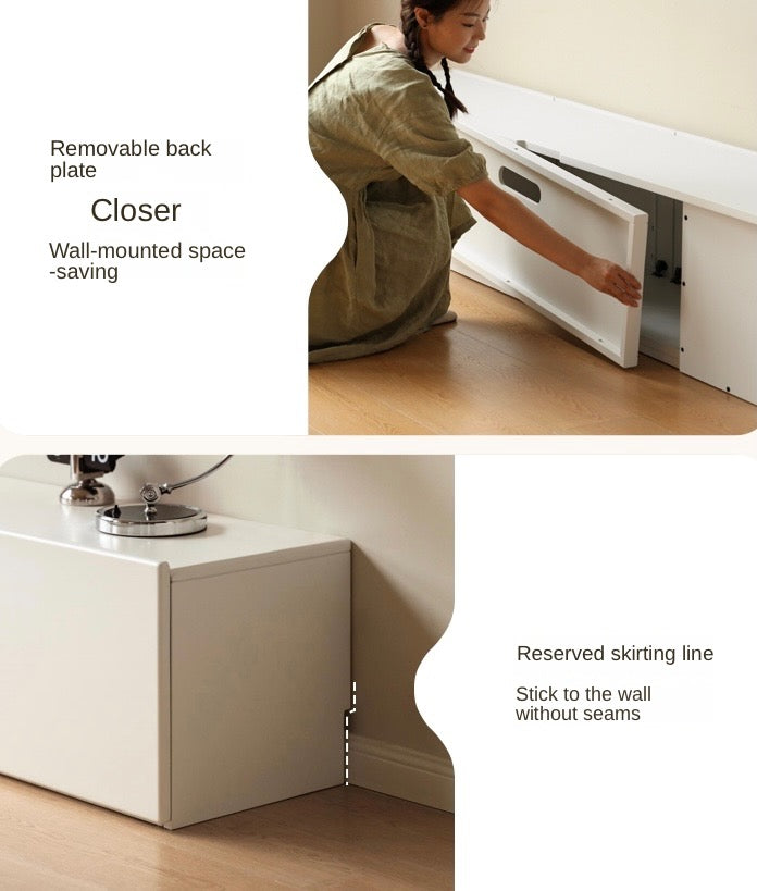 Oak, Rubber Solid Wood TV Cabinet Cream Style Large Capacity.