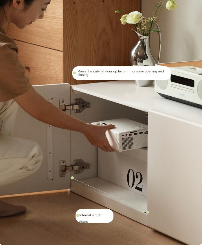 Oak, Rubber Solid Wood TV Cabinet Cream Style Large Capacity.