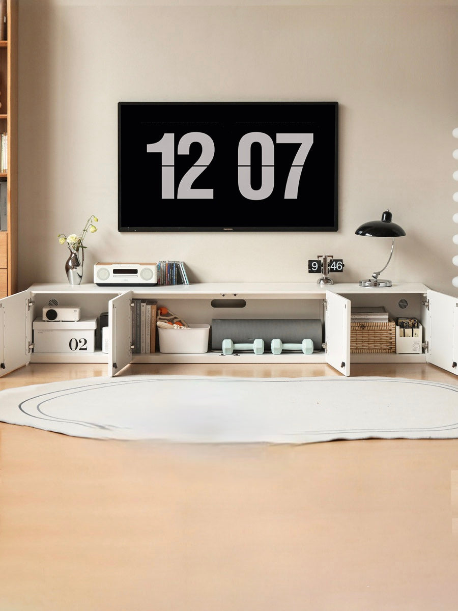 Oak, Rubber Solid Wood TV Cabinet Cream Style Large Capacity.