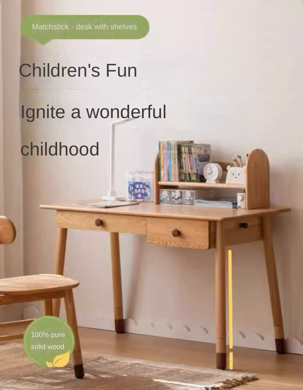 Oak solid Wood аdjustable Study Desk, Kids Kraft table Oak solid Wood