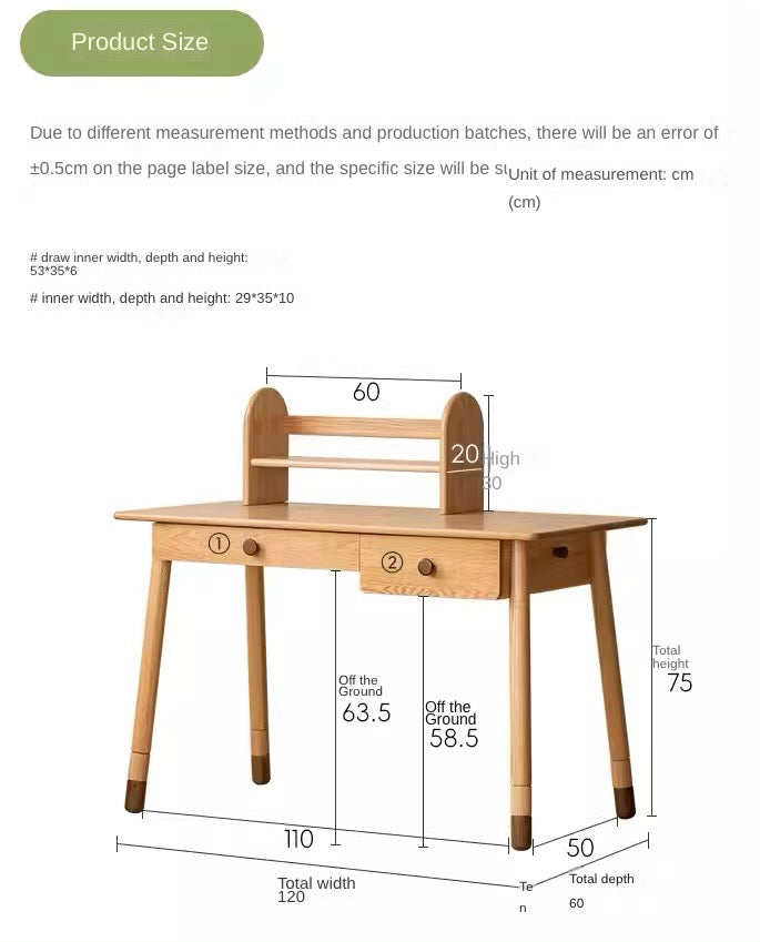 Oak solid Wood аdjustable Study Desk, Kids Kraft table Oak solid Wood