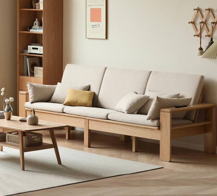 Oak, Ash Solid Wood Modern Nordic Fabric Sofa.