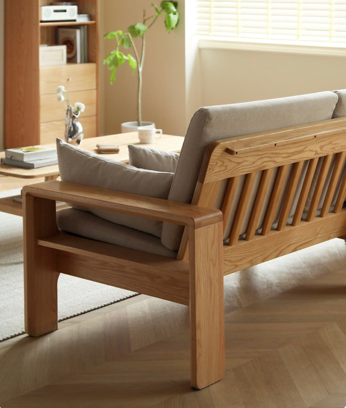 Oak, Ash Solid Wood Modern Nordic Fabric Sofa.