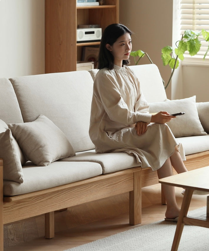 Oak, Ash Solid Wood Modern Nordic Fabric Sofa.