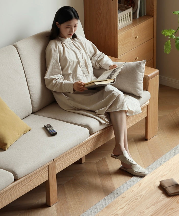 Oak, Ash Solid Wood Modern Nordic Fabric Sofa.