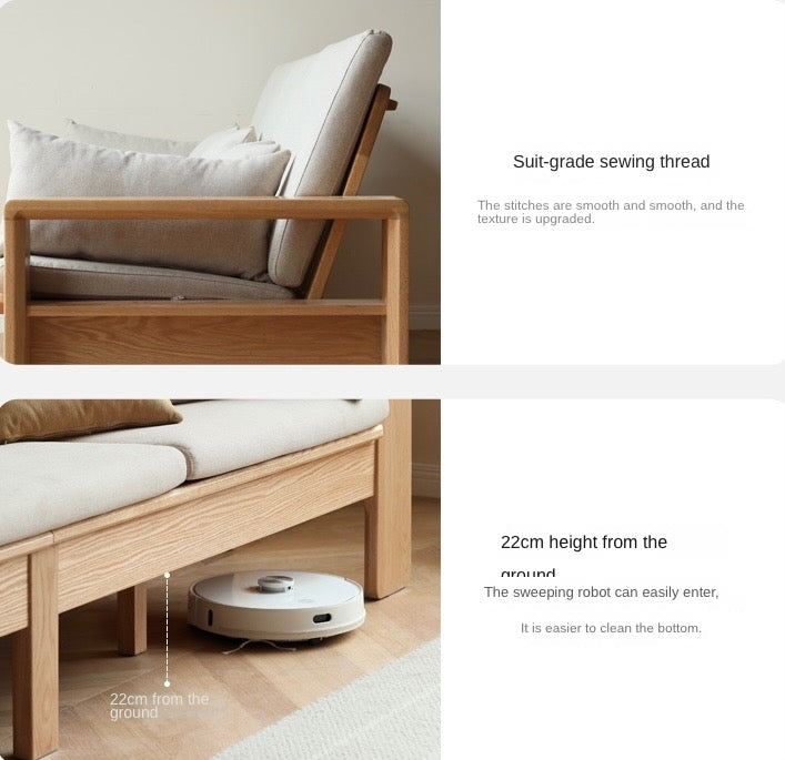 Oak, Ash Solid Wood Modern Nordic Fabric Sofa.