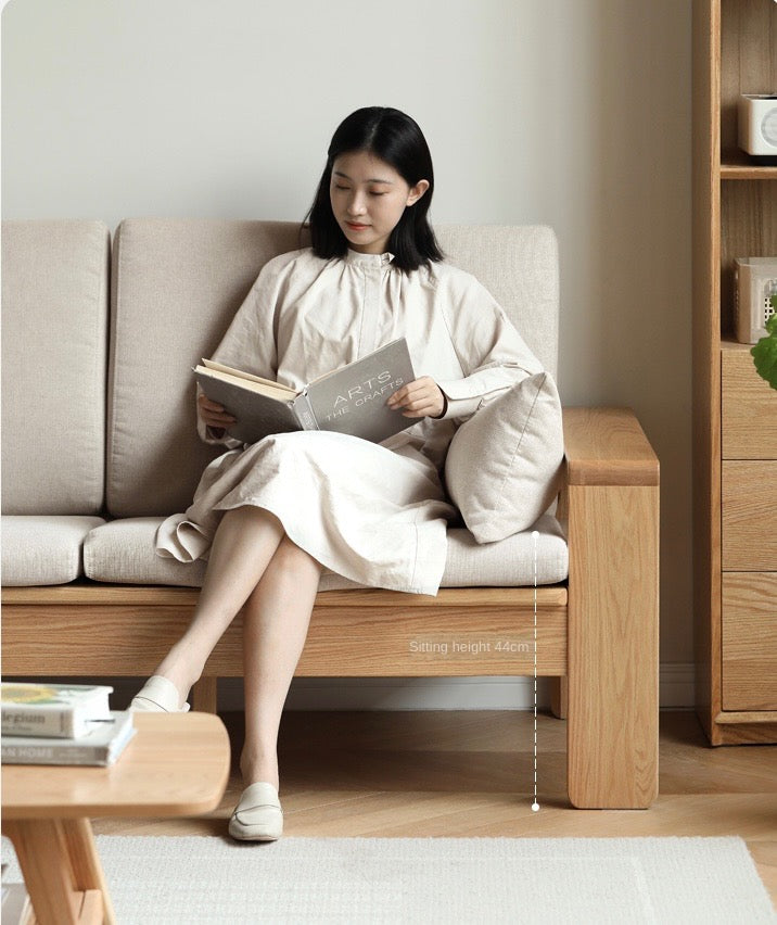 Oak, Ash Solid Wood Modern Nordic Fabric Sofa.