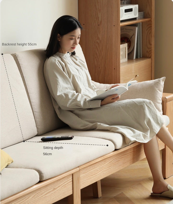 Oak, Ash Solid Wood Modern Nordic Fabric Sofa.