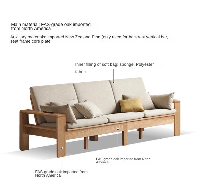 Oak, Ash Solid Wood Modern Nordic Fabric Sofa.