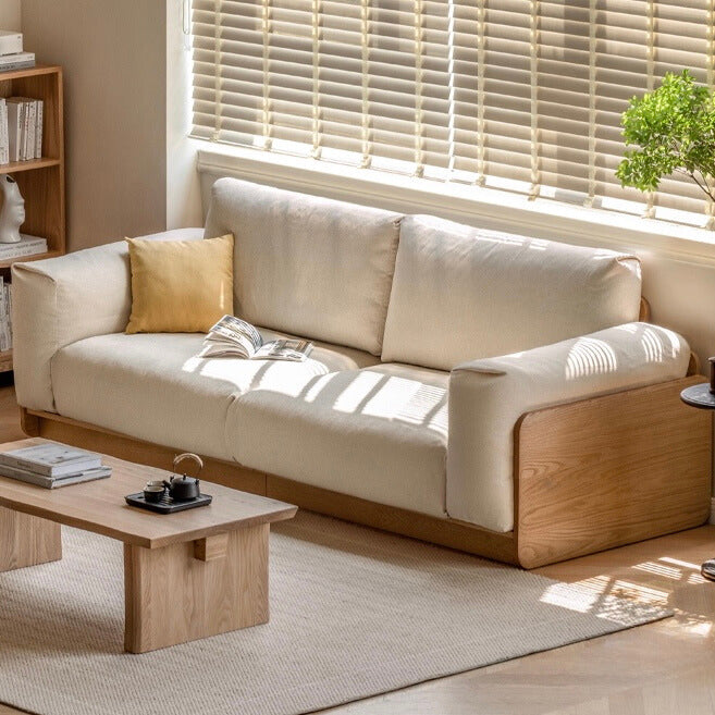 Oak Solid Wood Down Fabric Sofa.