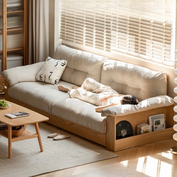 Oak Solid Wood Floor Storage Sofa, Goose Down.
