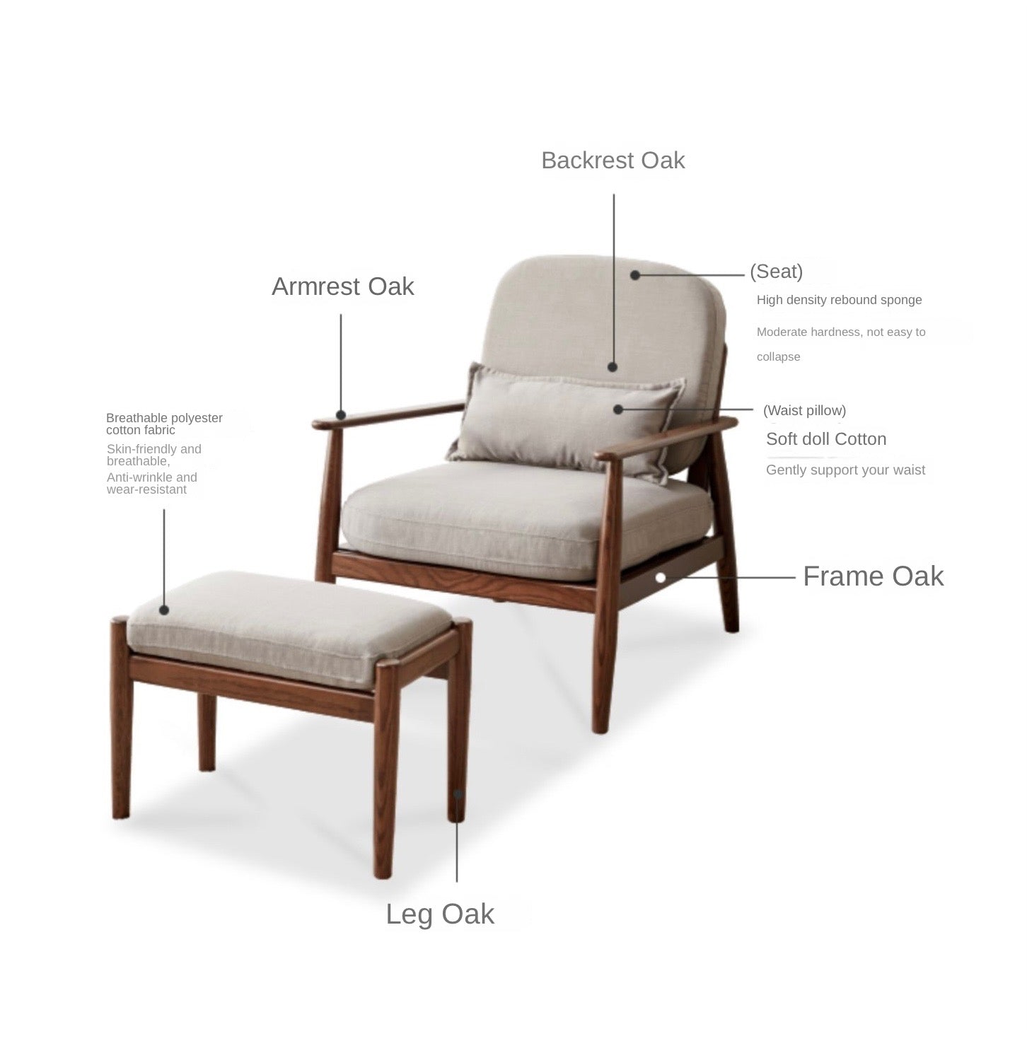 Oak Solid Wood Walnut Color Leisure Combination
