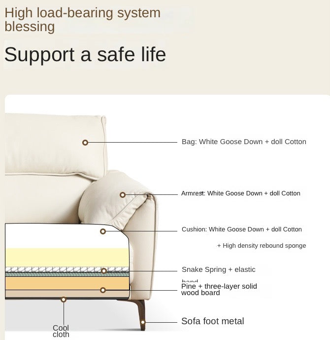 First Layer Cowhide Leather Goose Down Sofa.