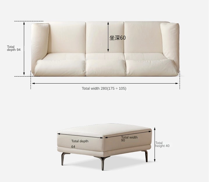 First Layer Cowhide Leather Goose Down Sofa.