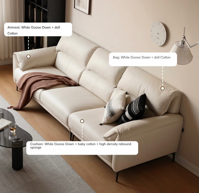 First Layer Cowhide Leather Goose Down Sofa.