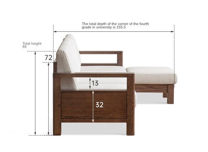 Oak, Solid Rubberwood Walnut Color Fabric Sofa.