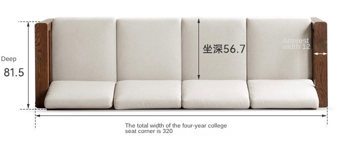 Oak, Solid Rubberwood Walnut Color Fabric Sofa.