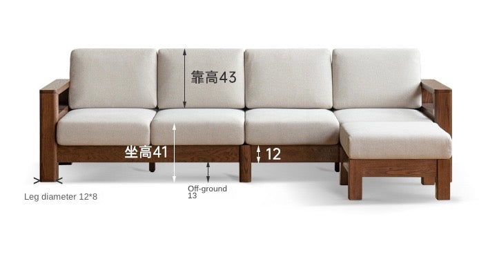 Oak, Solid Rubberwood Walnut Color Fabric Sofa.