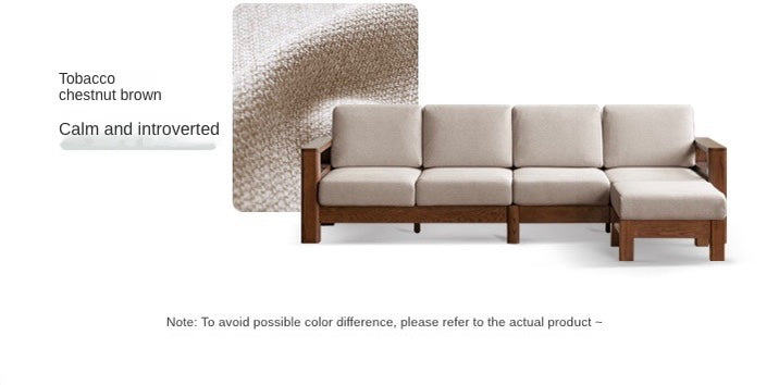Oak, Solid Rubberwood Walnut Color Fabric Sofa.