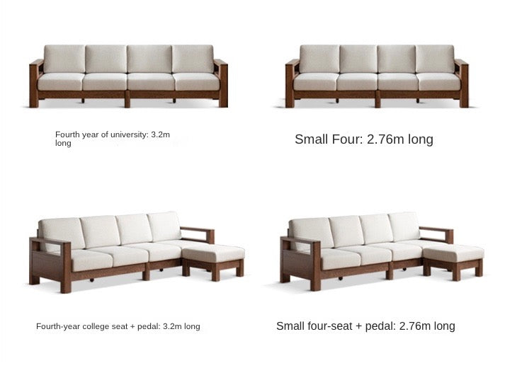Oak, Solid Rubberwood Walnut Color Fabric Sofa.