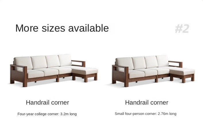 Oak, Solid Rubberwood Walnut Color Fabric Sofa.