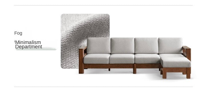 Oak, Solid Rubberwood Walnut Color Fabric Sofa.