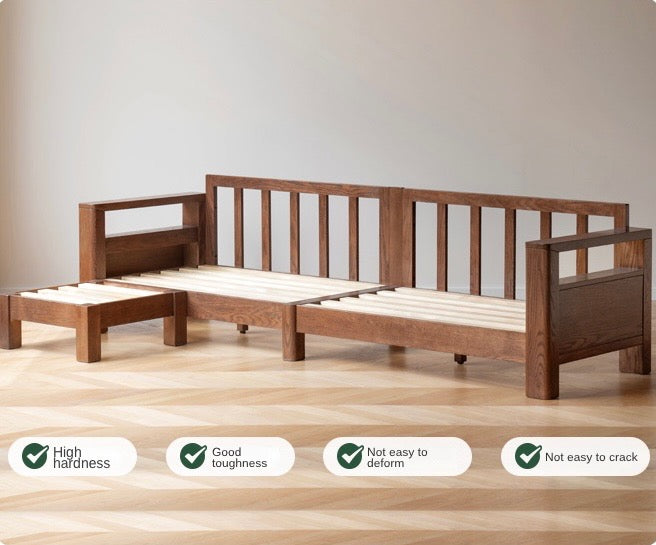 Oak, Solid Rubberwood Walnut Color Fabric Sofa.