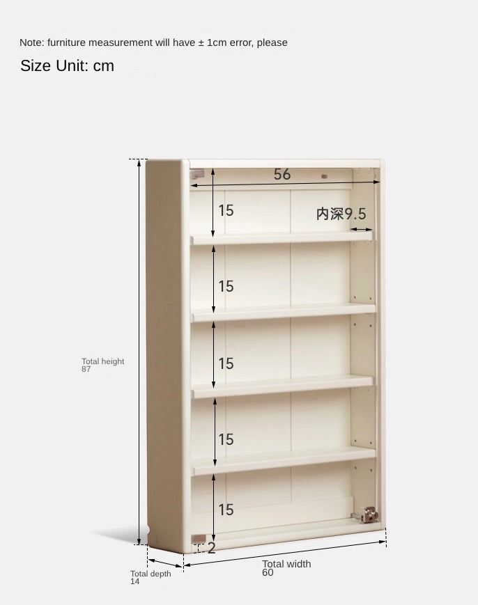 Poplar solid wood wall-mounted display cabinet Creamy Style ultra-thin "