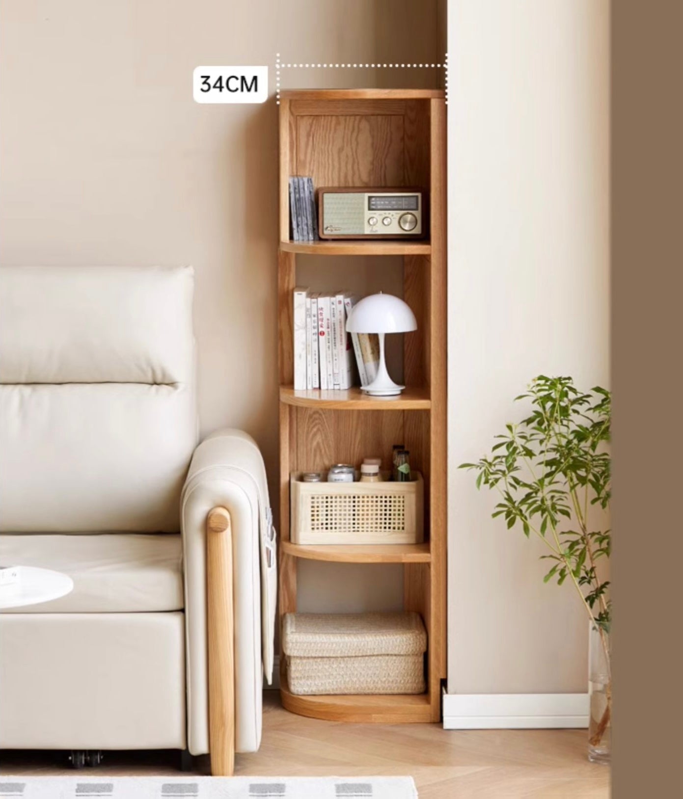 Ash, Oak, Solid RubbberWood Corner Bookshelf