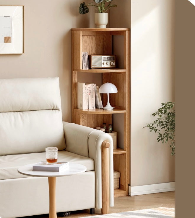 Ash, Oak, Solid RubbberWood Corner Bookshelf
