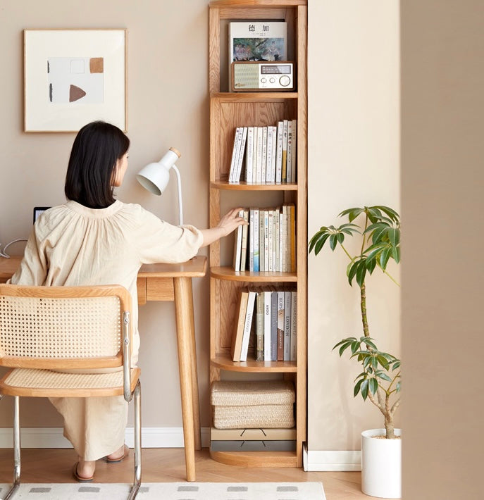 Ash, Oak, Solid RubbberWood Corner Bookshelf