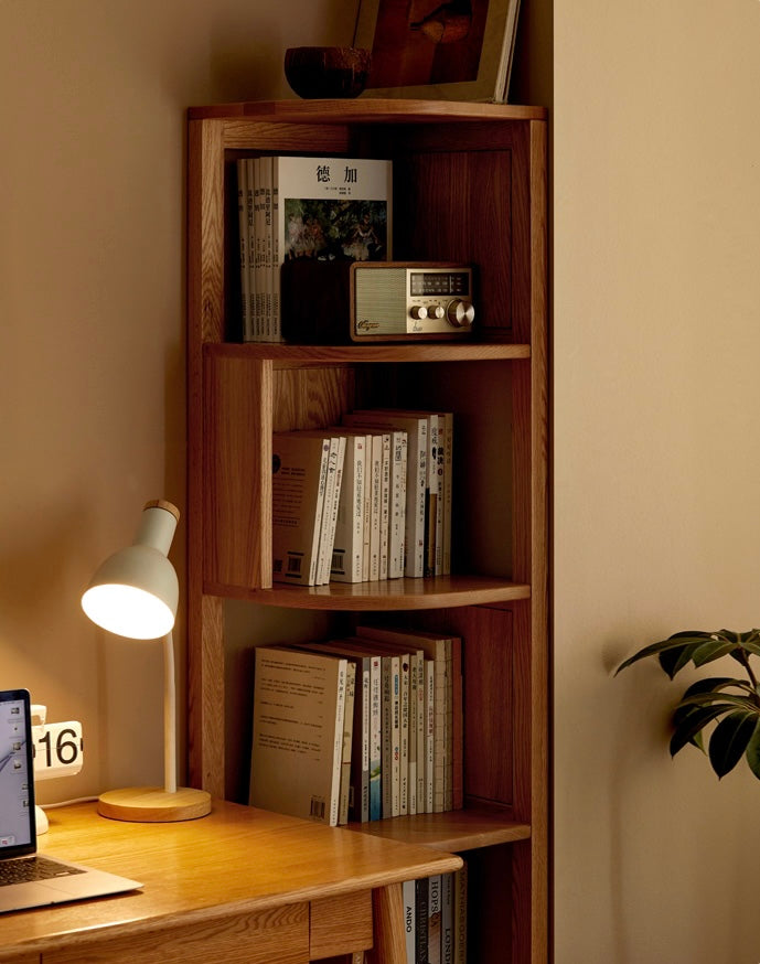 Ash, Oak, Solid RubbberWood Corner Bookshelf