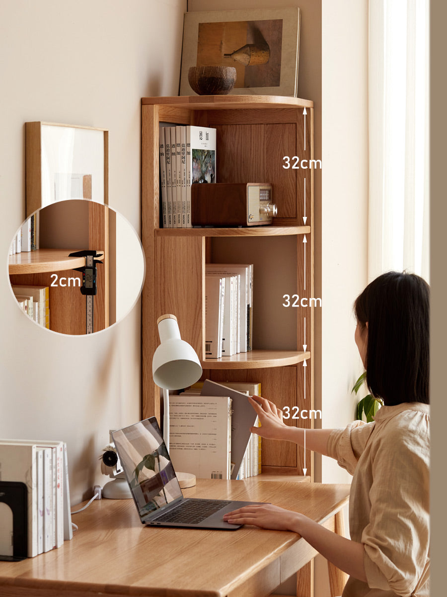 Ash, Oak, Solid RubbberWood Corner Bookshelf