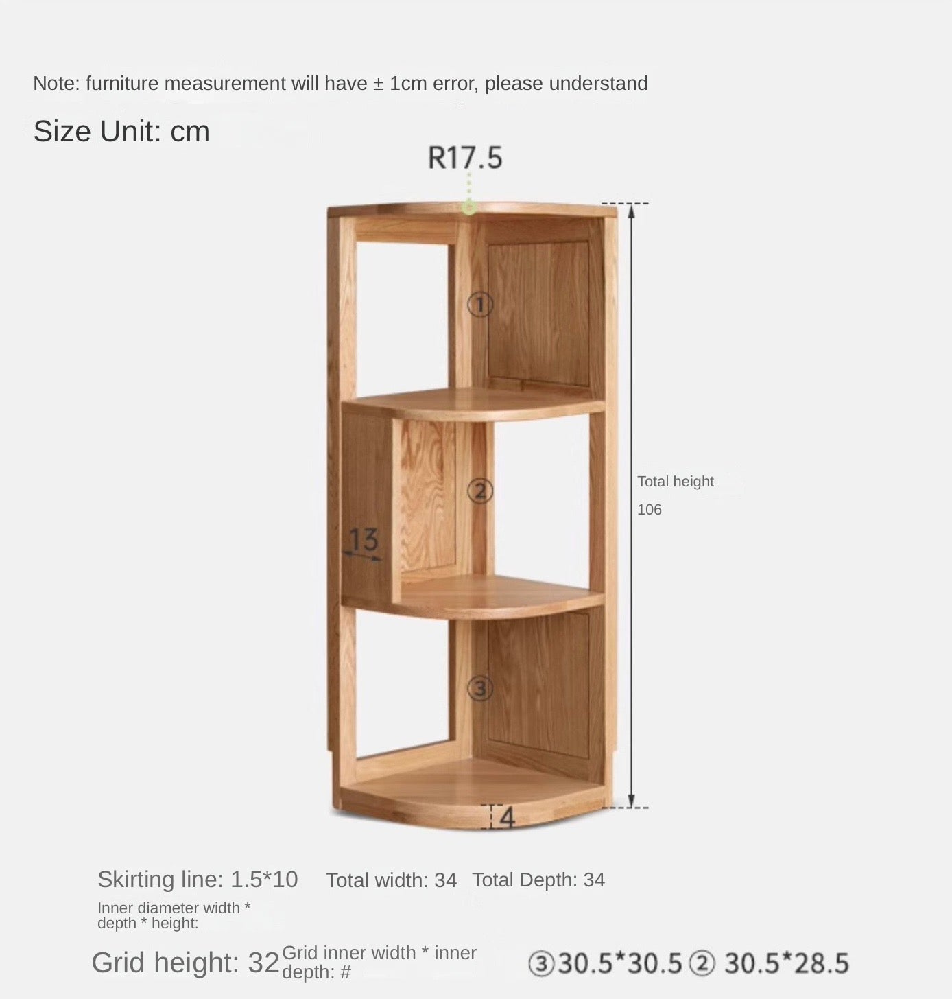 Ash, Oak, Solid RubbberWood Corner Bookshelf