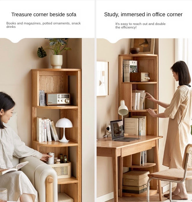 Ash, Oak, Solid RubbberWood Corner Bookshelf