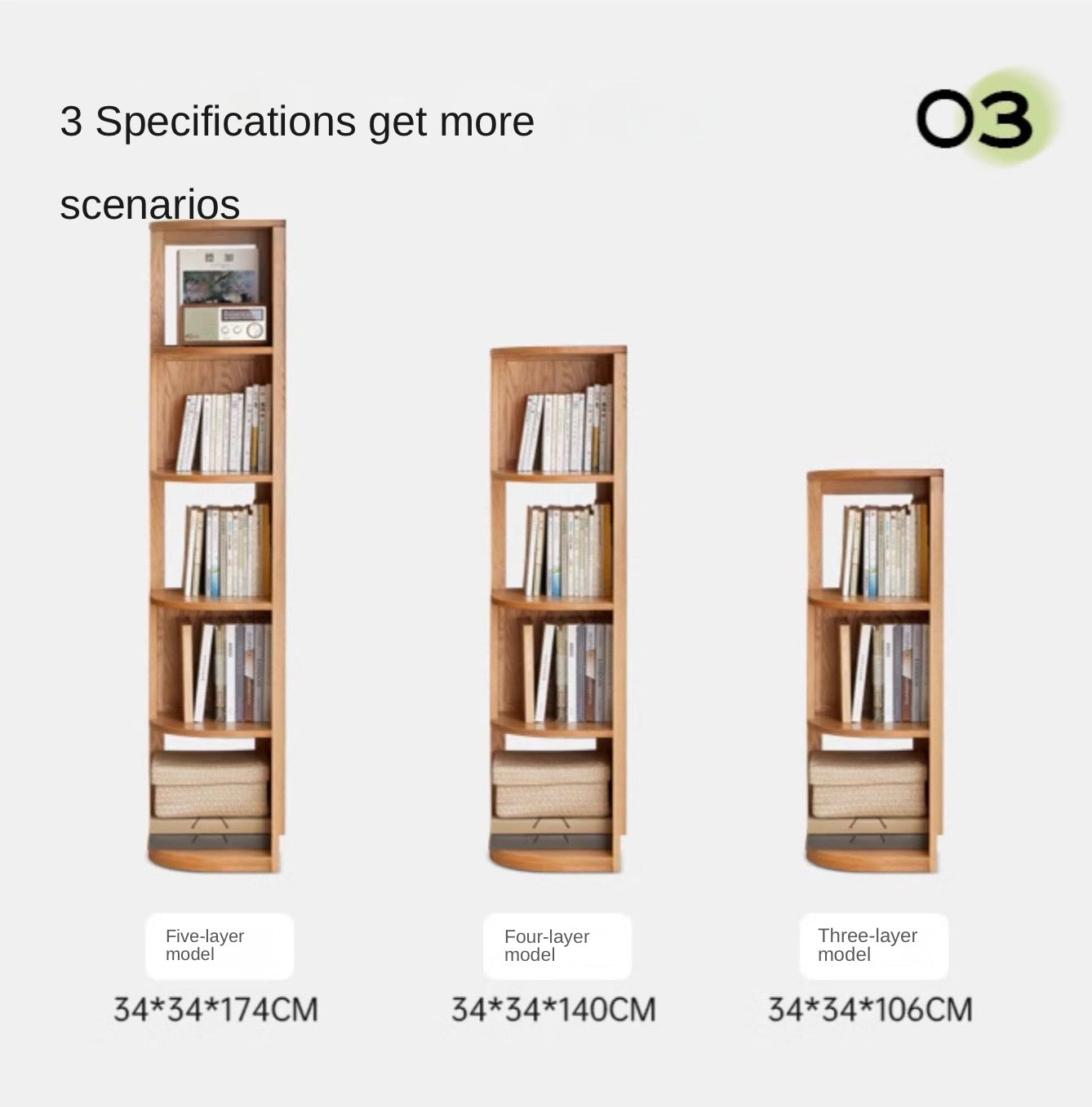 Ash, Oak, Solid RubbberWood Corner Bookshelf