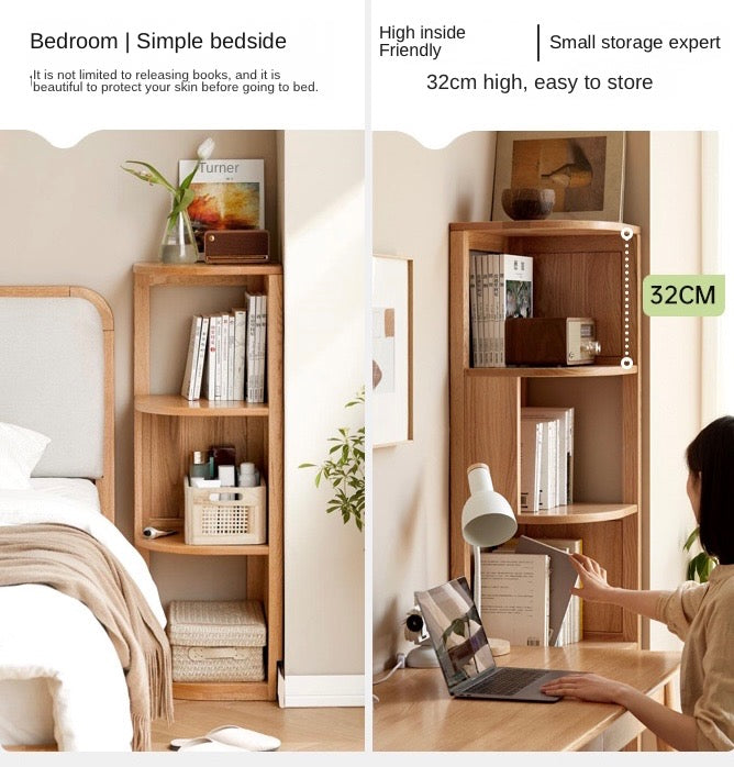Ash, Oak, Solid RubbberWood Corner Bookshelf