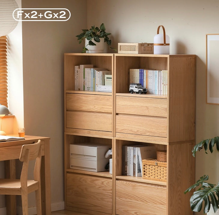 Oak, Solid Rubberwood, Ash Solid Wood Bookcase Free Combination Low Cabinet Floor-Standing Bookshelf